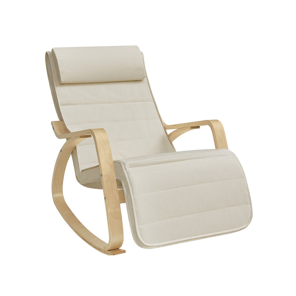 Sedia a Dondolo con Braccioli in Betulla Regolabile a 5 Altezze Beige Naturale