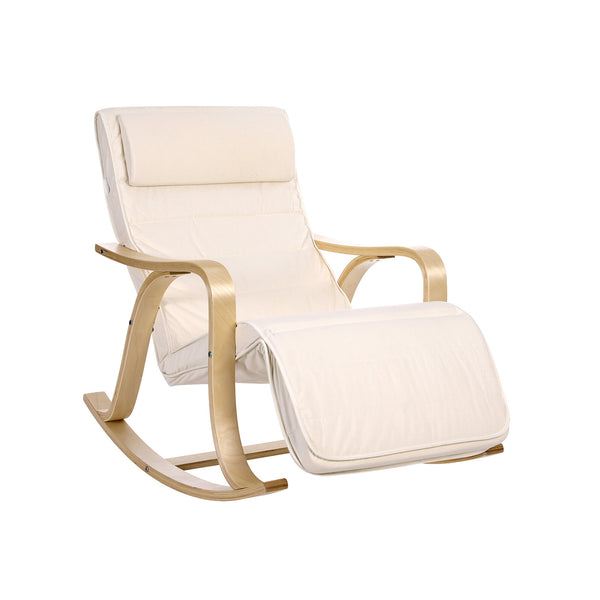 Sedia a Dondolo con Braccioli in Betulla Regolabile a 5 Altezze Beige