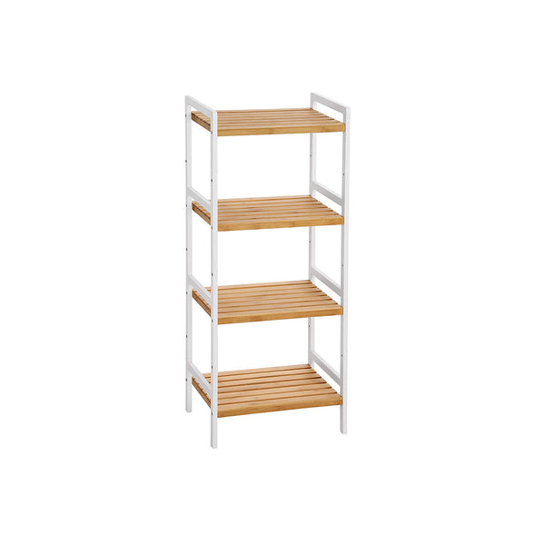 Portabagagli in Bambù a 4 Livelli 45 x 31,5 x 111 cm Bianco e Naturale