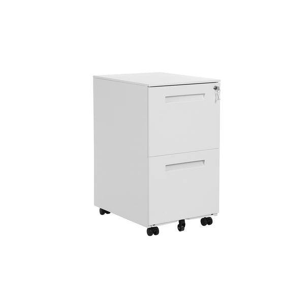 Cassettiera da Ufficio per Documenti con 2 Cassetti e Serratura Acciaio Bianco