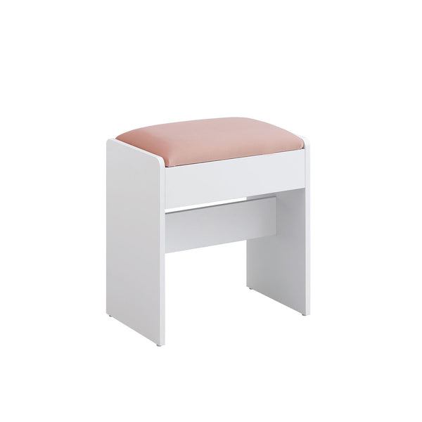 Sgabello per Toeletta Trucco in Velluto Bianco Opaco e Rosa Pastello