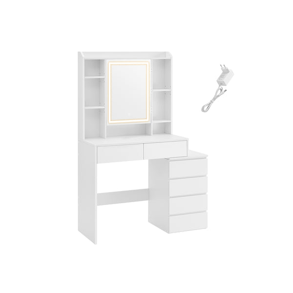 Toeletta con Luci LED Regolabile Specchio Scomparti Aperti Moderno Bianco Nuvola