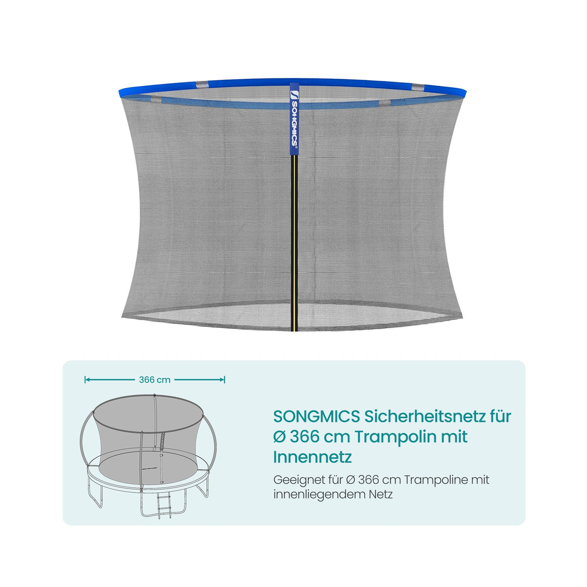 Rete Di Sicurezza Per Trampolino Da 396 A 400 Cm Con 8 Aste, Altezza 185 Cm, Chiusura Sicura, Qualità Resistente (Solo Rete)