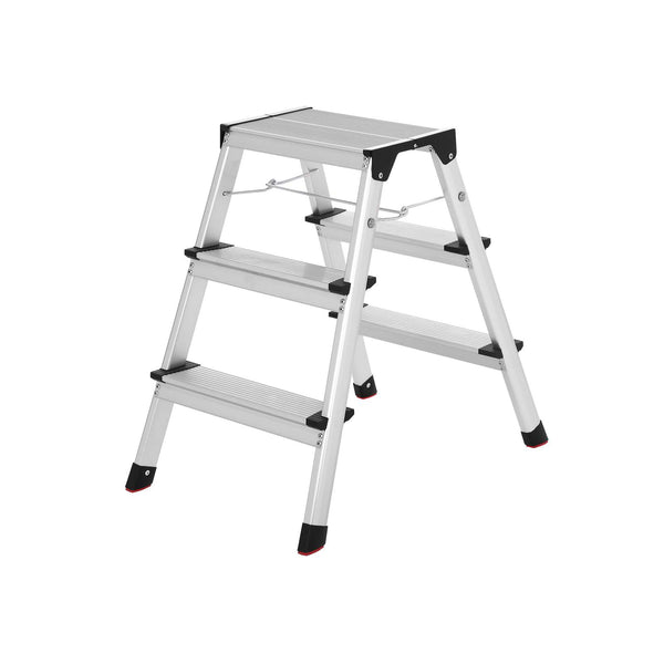 Scala a 3 Gradini in Alluminio Antiscivolo Multiuso portata 150 kg Argento Nero