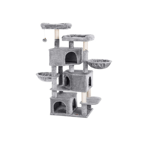 Albero Tiragraffi per Gatti con 3 Casette 164 cm Grigio Chiaro