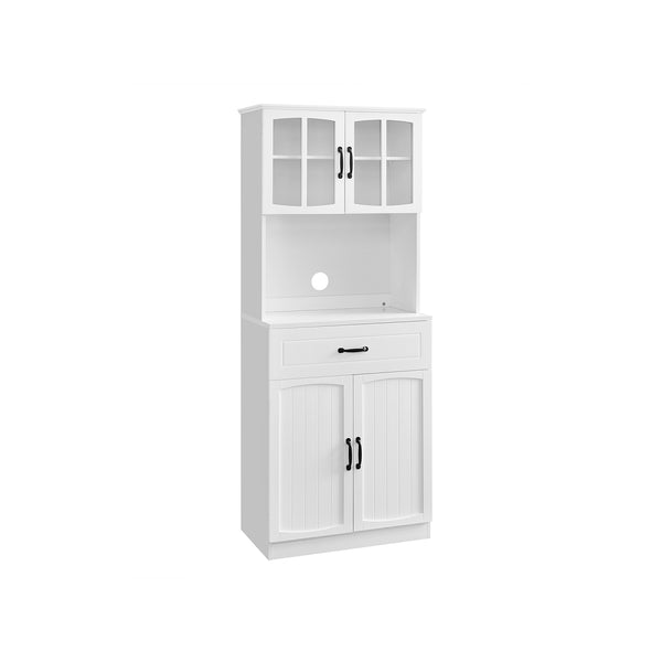 Credenza da Cucina Alta con Ante in Vetro e Ripiani Regolabili Bianco